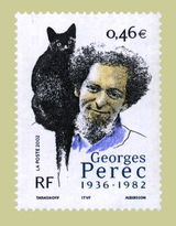 Beeldvergroting: Een in 2002 uitgegeven postzegel met Georges Perec